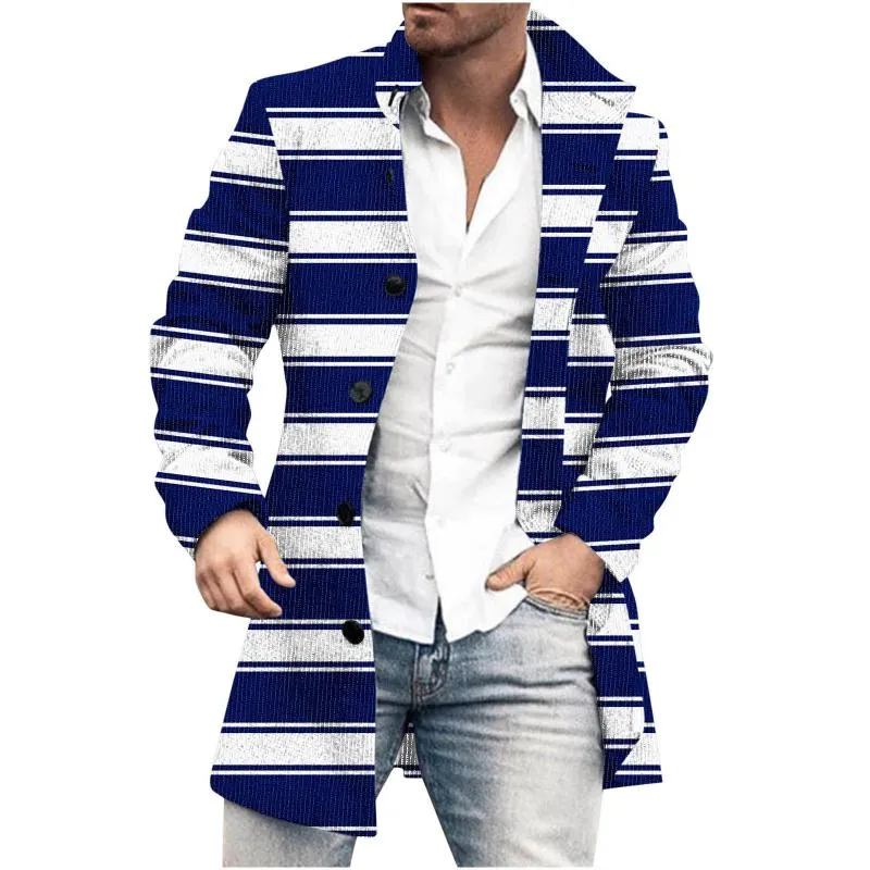 Men's Mid-Length Plaid Print Casual Coat 25650600L