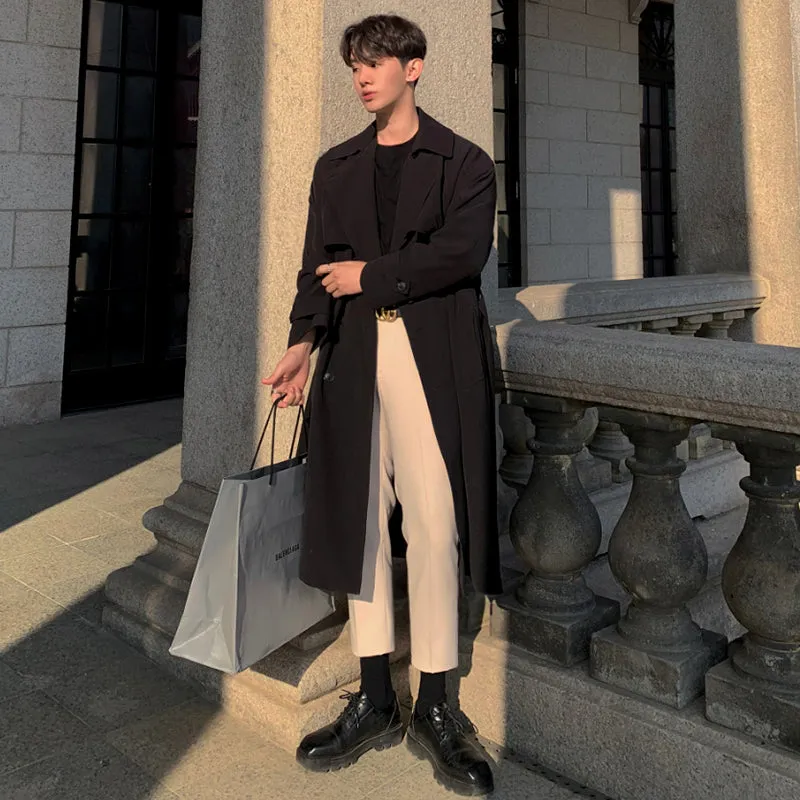 Men's Wear Autumn Fashion New Double Breasted Clothes Male Long Coat Loose Overcoat Trend Handsome Casual Windbreak