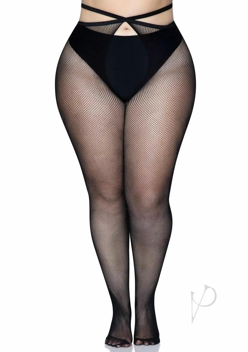 Micro Net Strap Crotchl Tights 1x/2x Blk