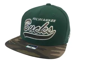 Milwaukee Bucks Adidas Green & Camo Structured Flexfit Flat Bill Hat Cap (S/M)