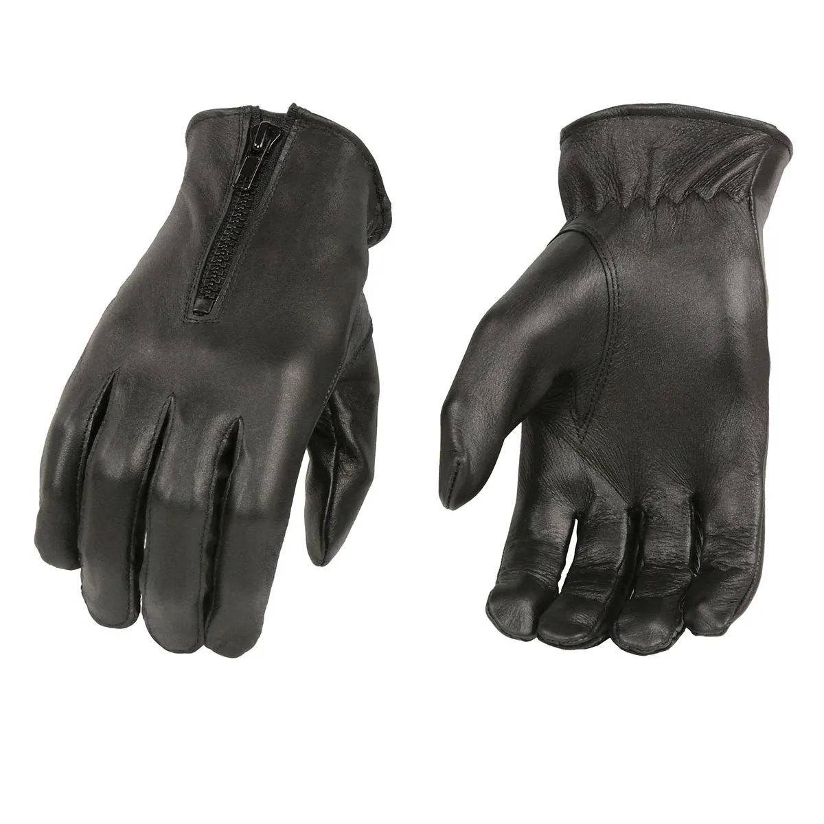 Milwaukee Leather SH722 Women's Black Unlined Leather Lightweight Motorcycle Hand Gloves W/ Wrist Zipper Closure