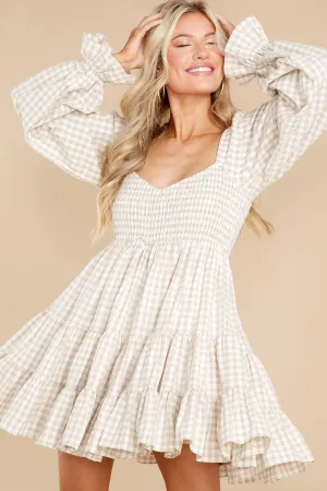 Mini Escape Beige Gingham Dress