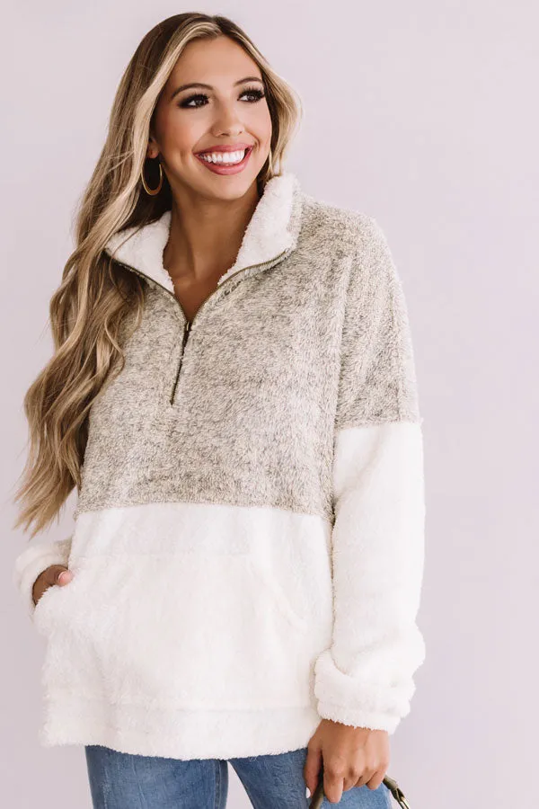 More Lattes, Please Sherpa Pullover In Beige