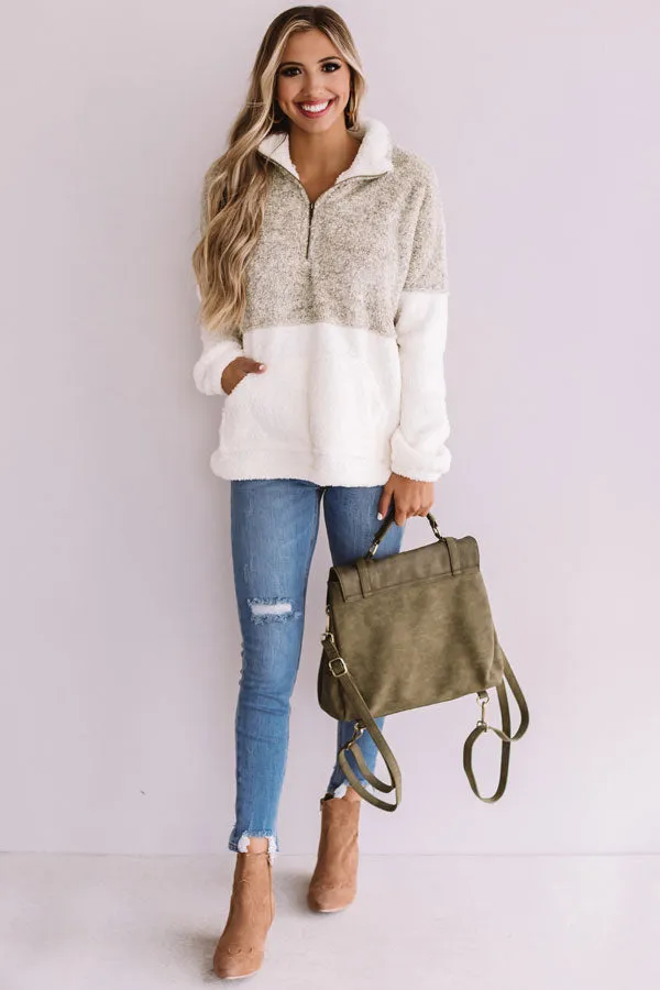 More Lattes, Please Sherpa Pullover In Beige