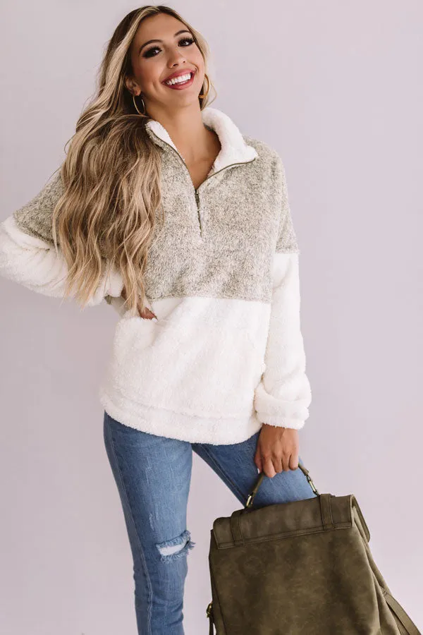 More Lattes, Please Sherpa Pullover In Beige