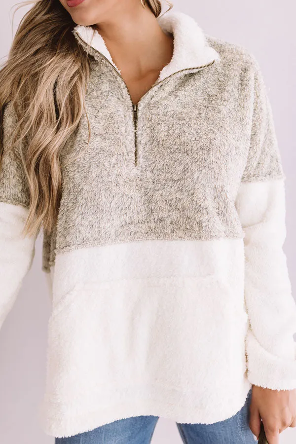 More Lattes, Please Sherpa Pullover In Beige