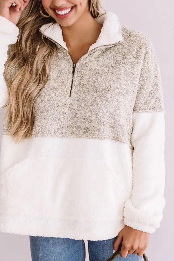 More Lattes, Please Sherpa Pullover In Beige