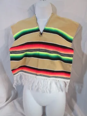 NEW Mexican Serape Blanket Poncho Vest Ethnic Fringe RAINBOW Striped