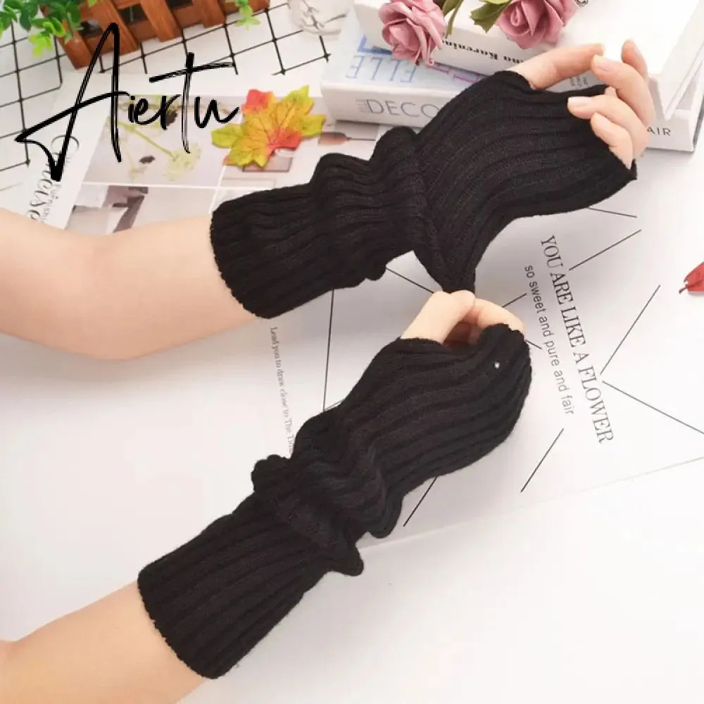 New Women Fingerless Gloves Arm Warmers Goth Knitted Kawaii Work Gloves Ankle Wrist Sleeves Harajuku Anime Cosplay Accessories