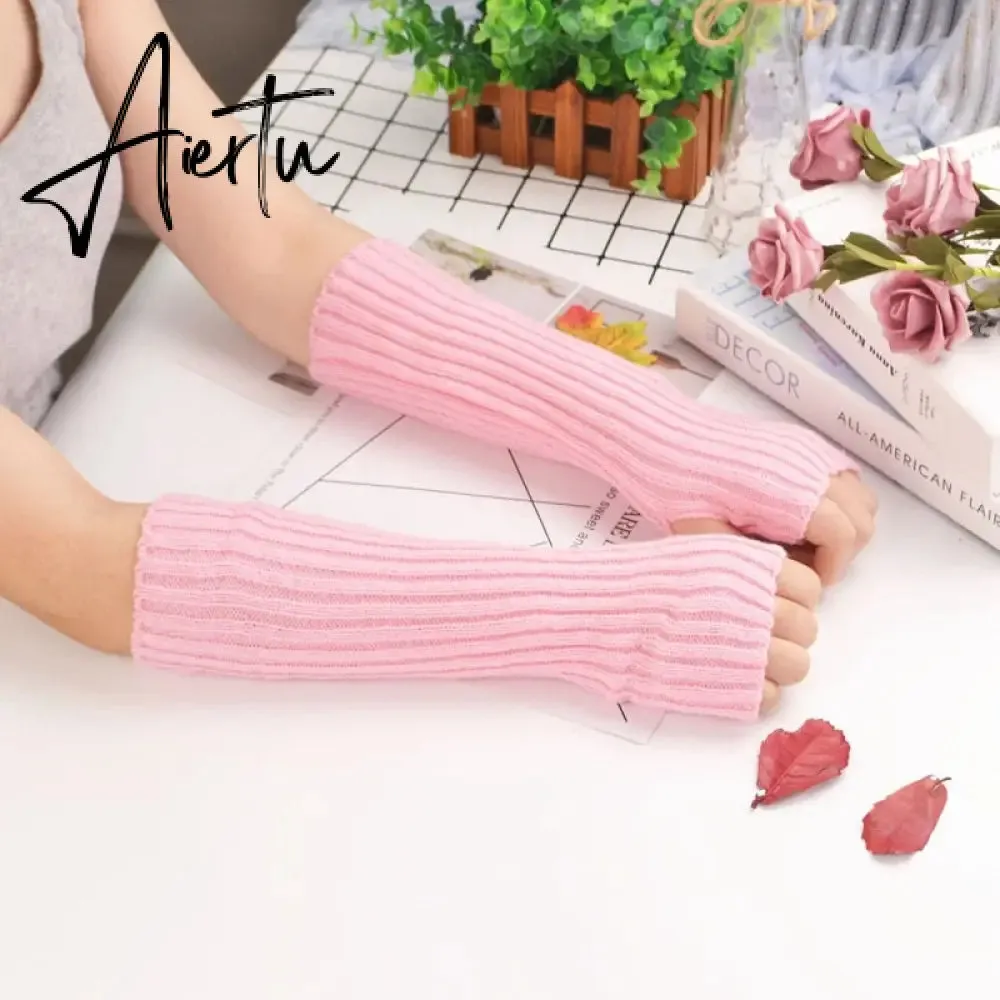 New Women Fingerless Gloves Arm Warmers Goth Knitted Kawaii Work Gloves Ankle Wrist Sleeves Harajuku Anime Cosplay Accessories