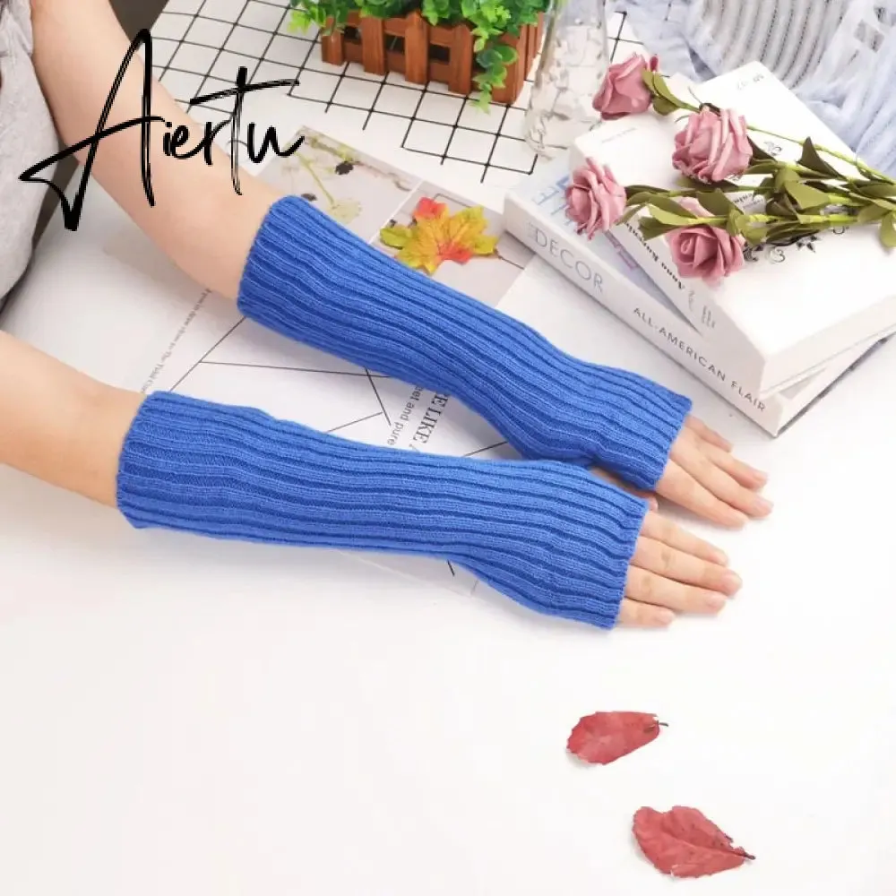 New Women Fingerless Gloves Arm Warmers Goth Knitted Kawaii Work Gloves Ankle Wrist Sleeves Harajuku Anime Cosplay Accessories