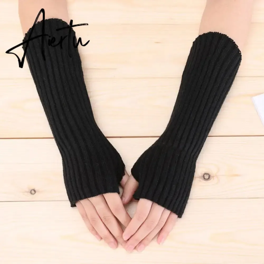 New Women Fingerless Gloves Arm Warmers Goth Knitted Kawaii Work Gloves Ankle Wrist Sleeves Harajuku Anime Cosplay Accessories