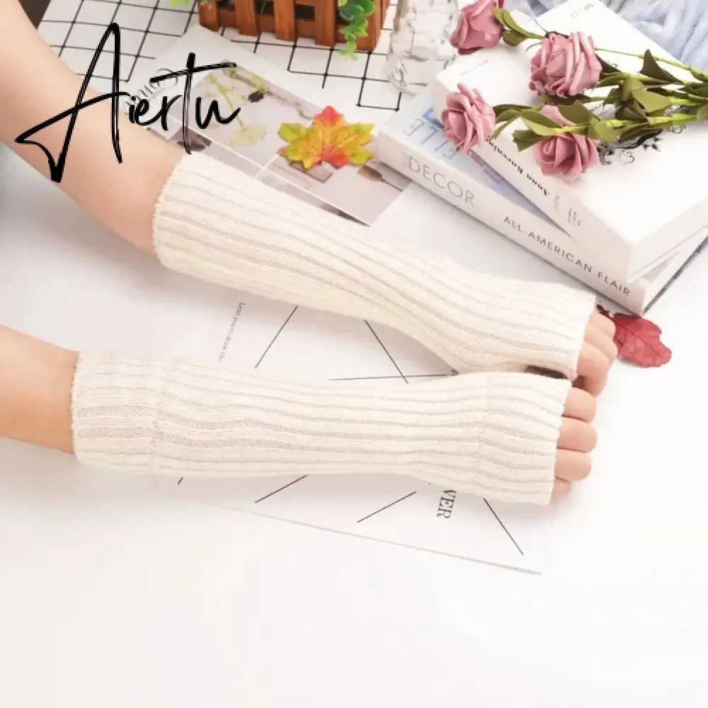 New Women Fingerless Gloves Arm Warmers Goth Knitted Kawaii Work Gloves Ankle Wrist Sleeves Harajuku Anime Cosplay Accessories