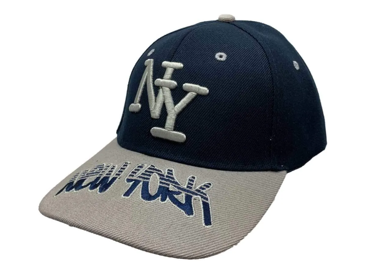 New York "NY" XM Navy & Gray Semi-Structured Adjustable Strap Hat Cap AA675