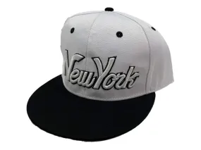 New York XM White & Black Structured Adjustable Snapback Flat Bill Hat Cap AA693