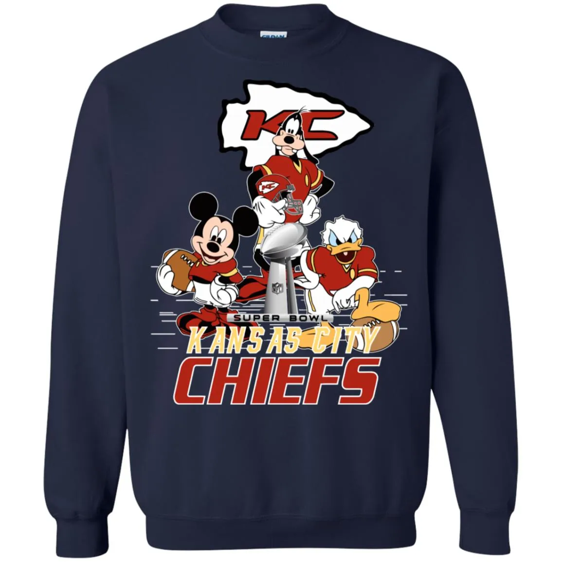 Nfl – Kansas City Chiefs Donald Duck Goofy Mickey Mouse Super Bowl 2019 Football Crewneck Pullover Sweatshirt