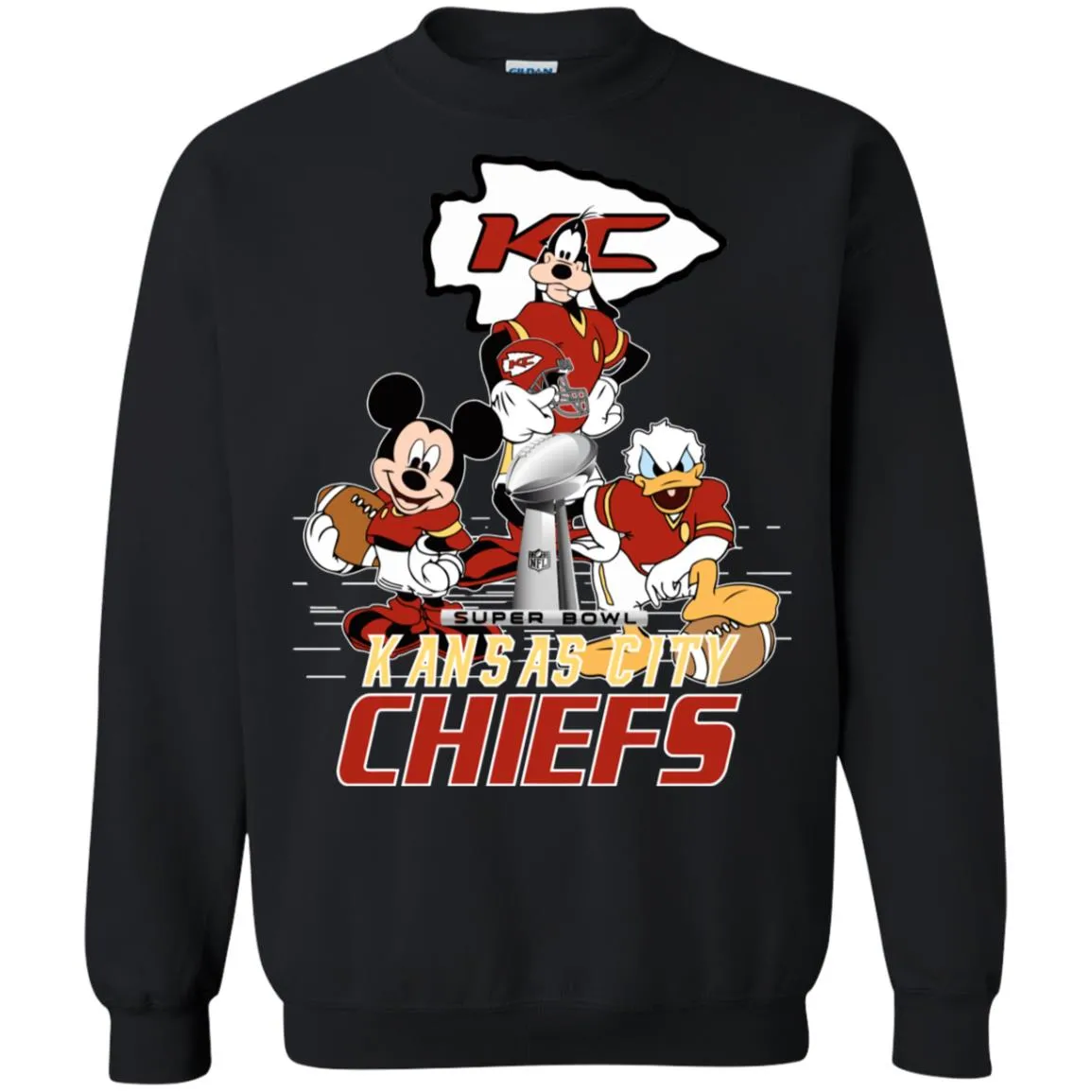 Nfl – Kansas City Chiefs Donald Duck Goofy Mickey Mouse Super Bowl 2019 Football Crewneck Pullover Sweatshirt