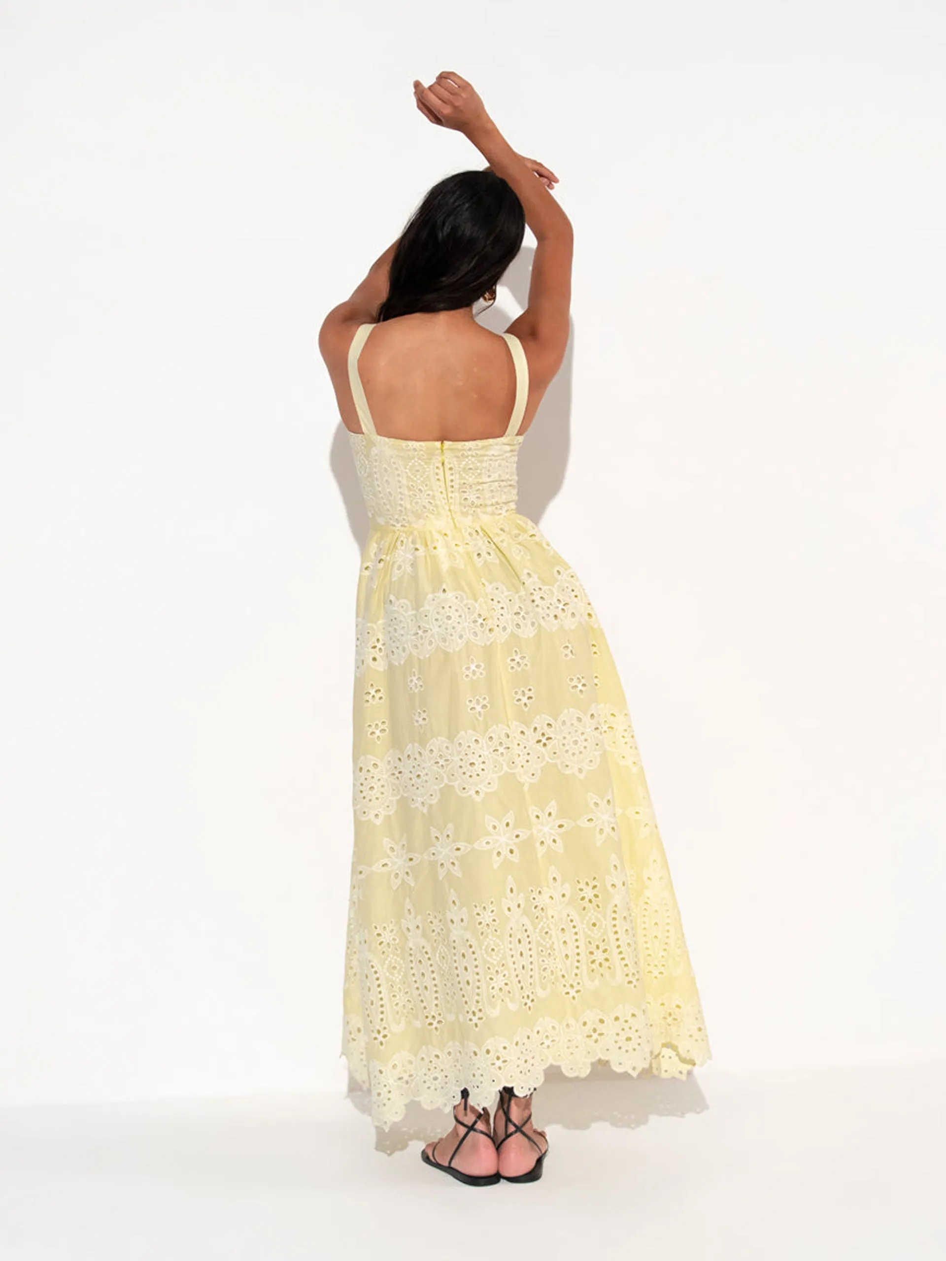 Ninet yellow broderie anglaise maxi dress