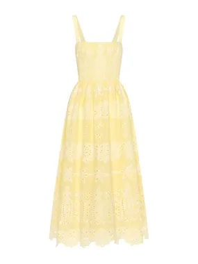 Ninet yellow broderie anglaise maxi dress