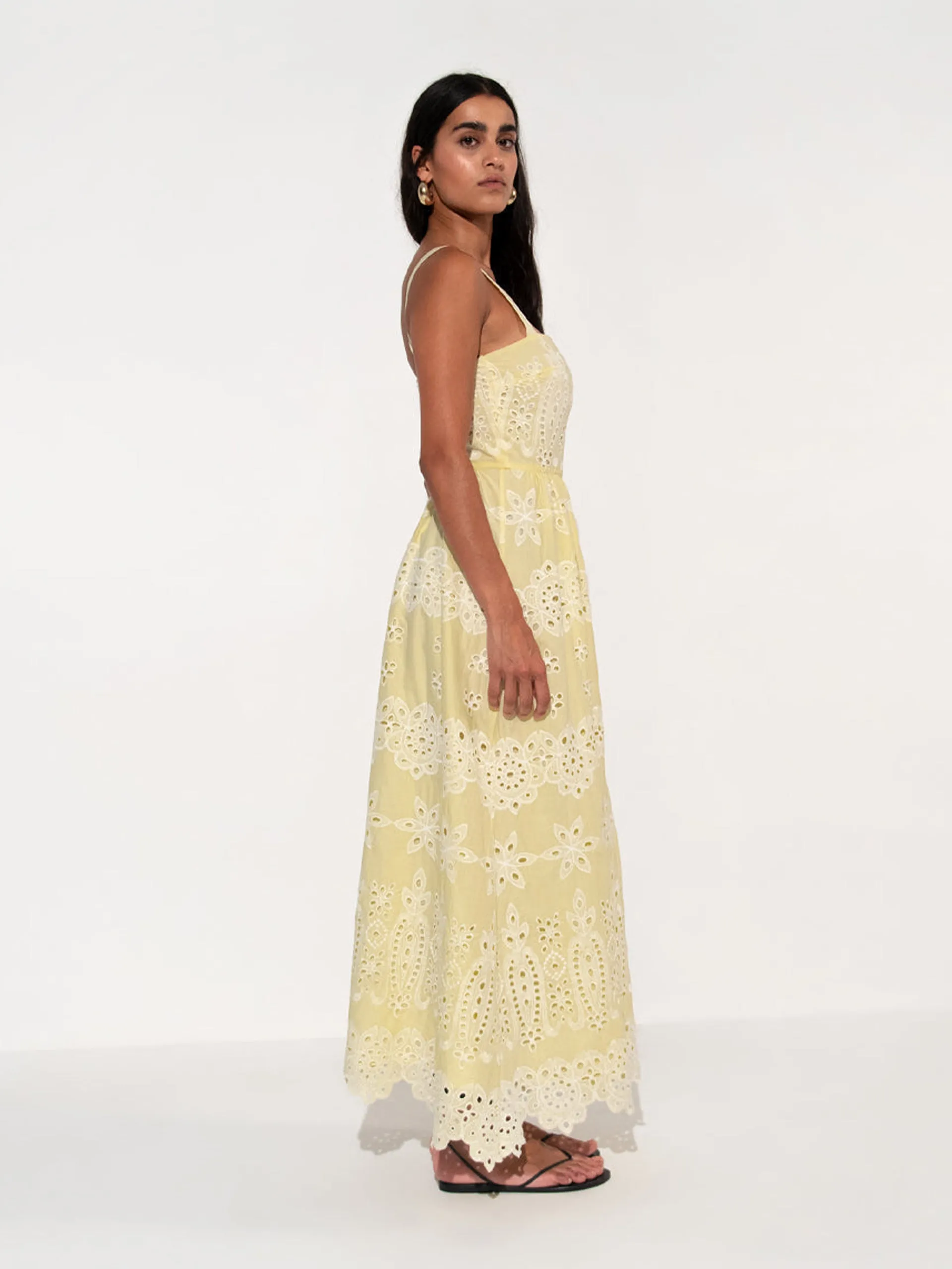 Ninet yellow broderie anglaise maxi dress