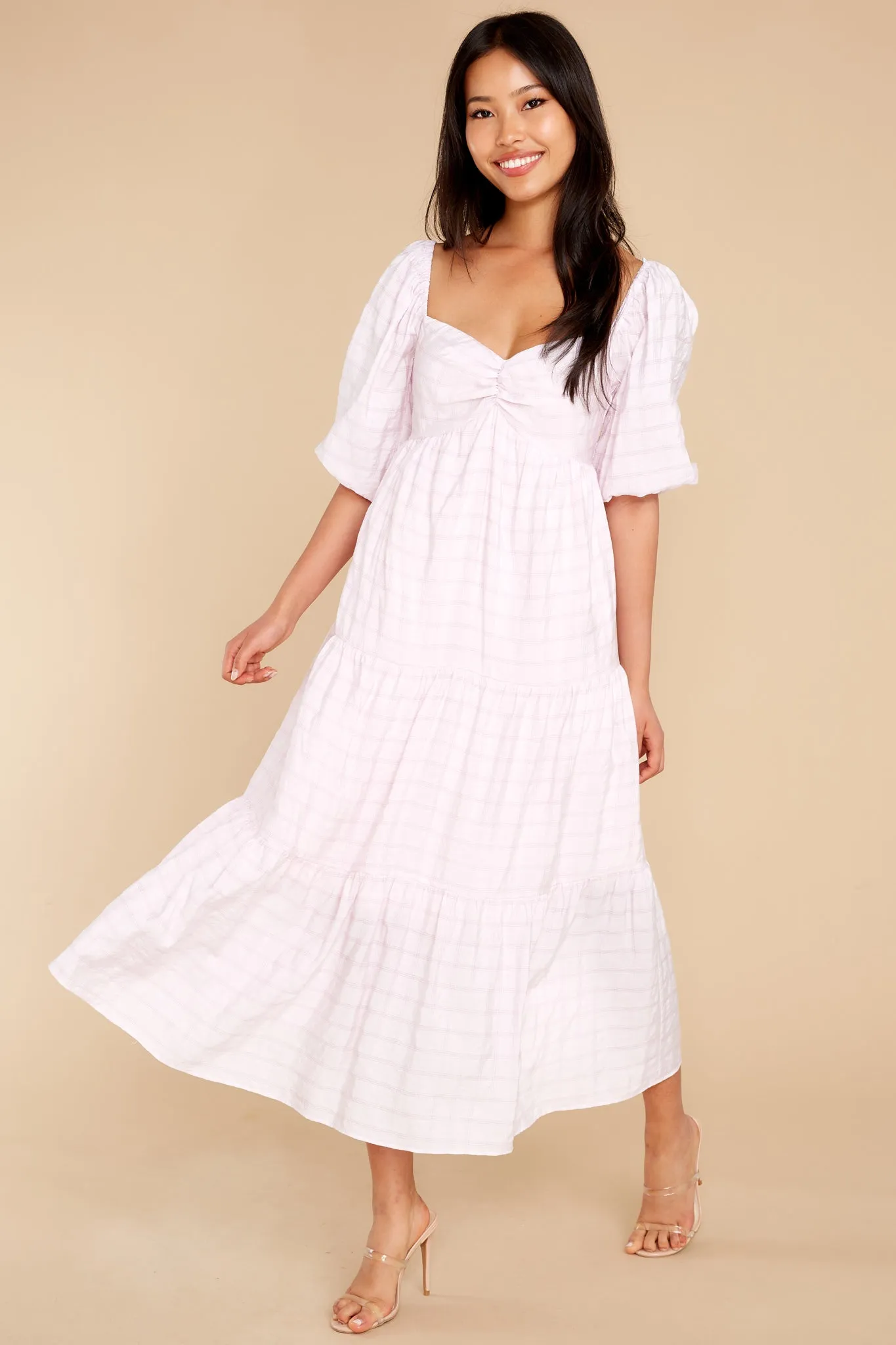 Nive Pink White Midi Dress