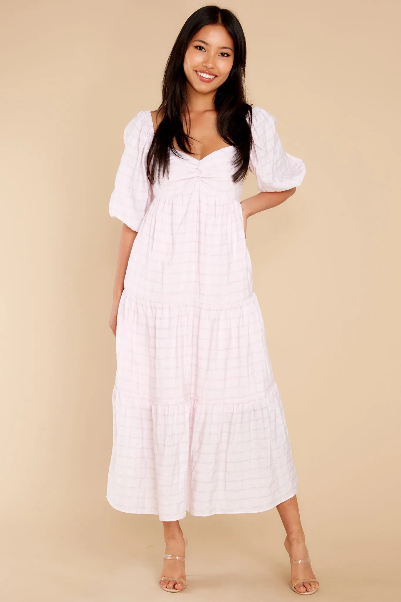 Nive Pink White Midi Dress