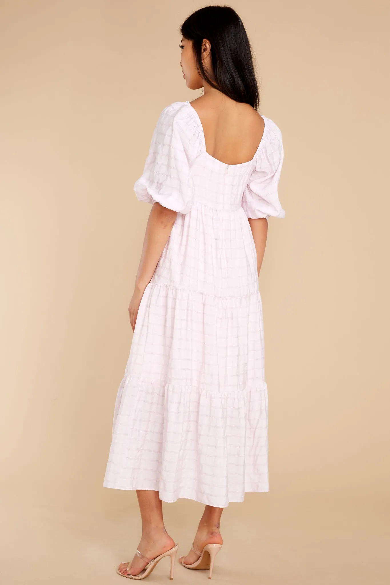 Nive Pink White Midi Dress