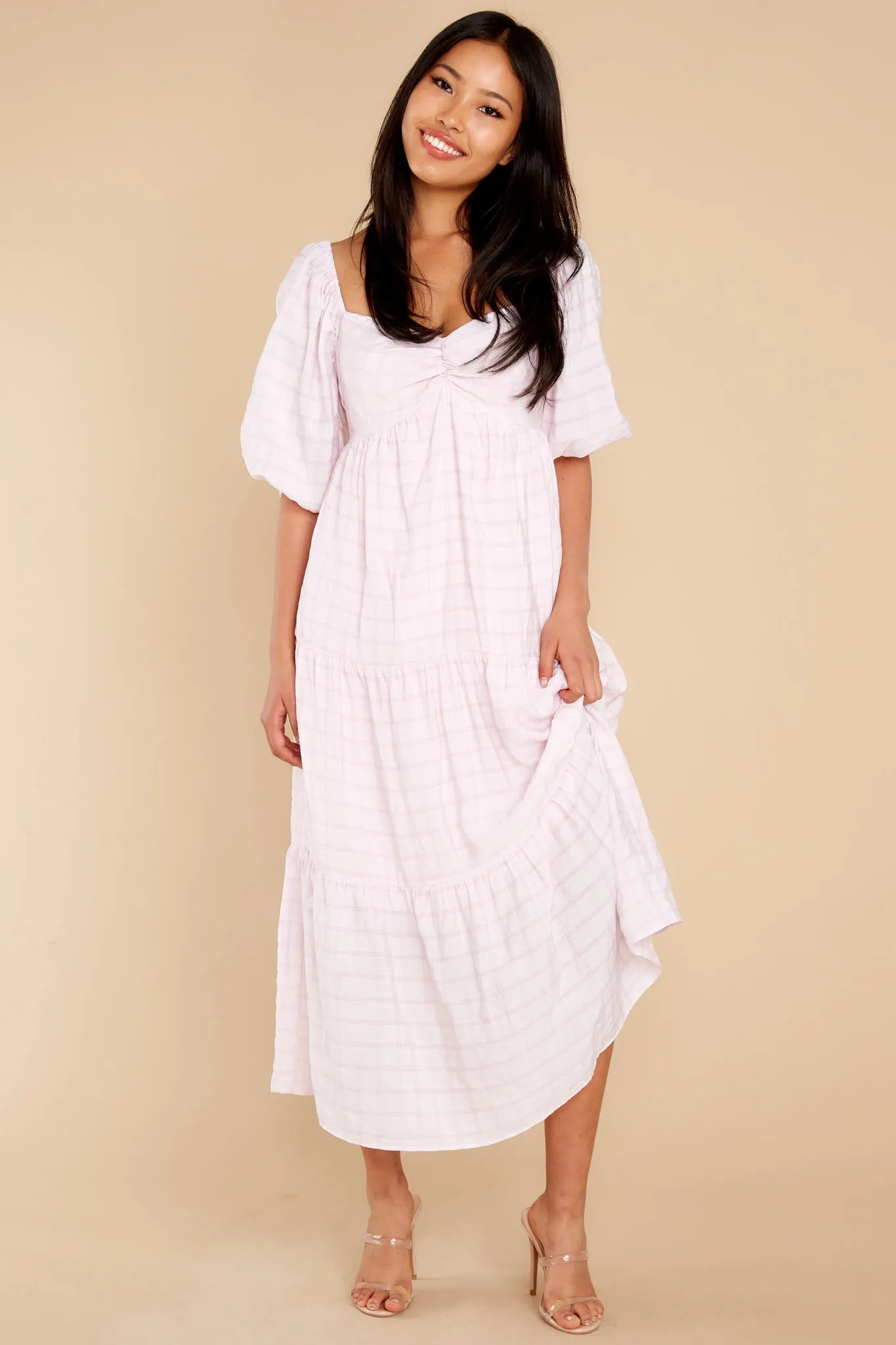 Nive Pink White Midi Dress