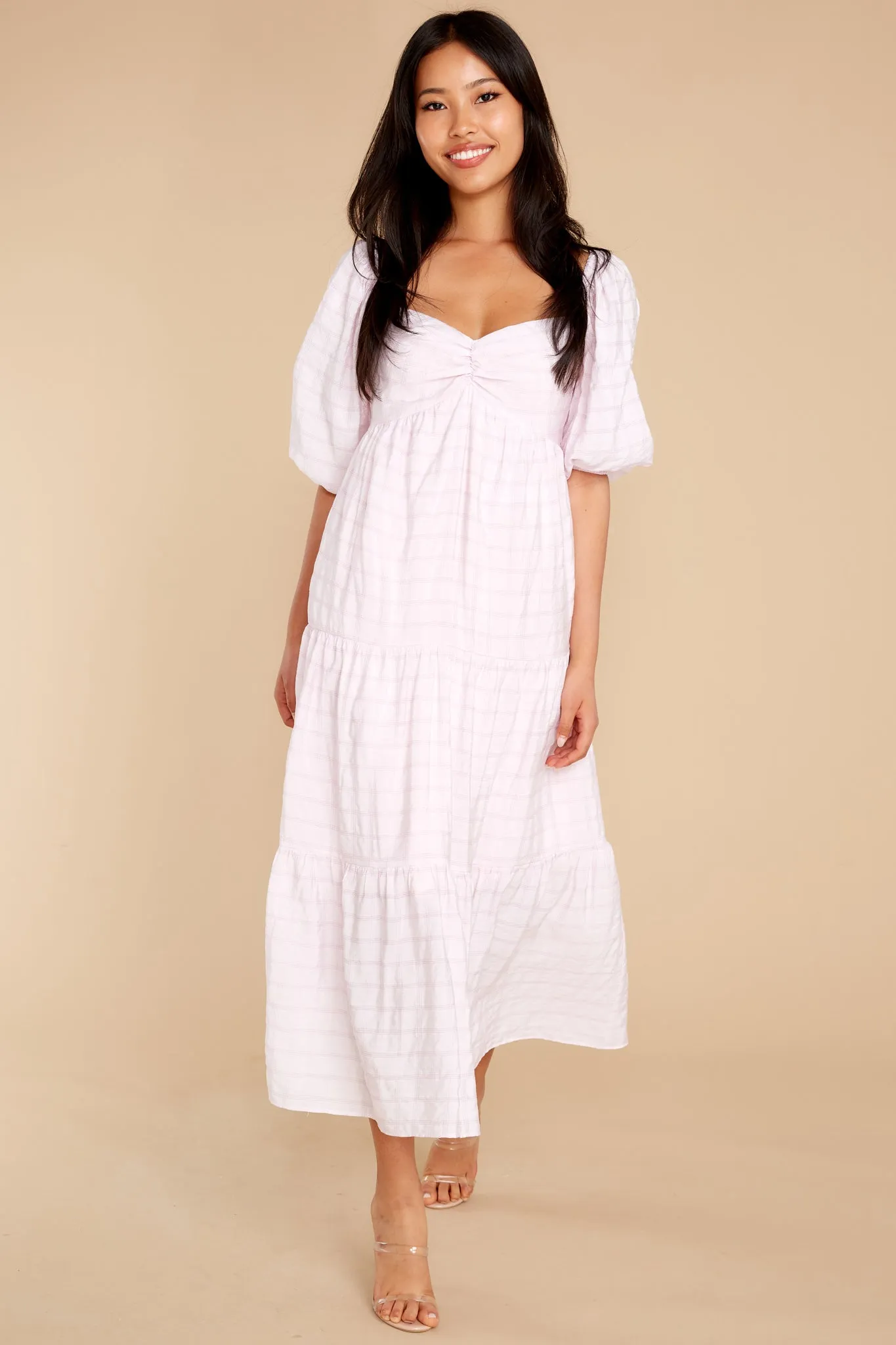 Nive Pink White Midi Dress