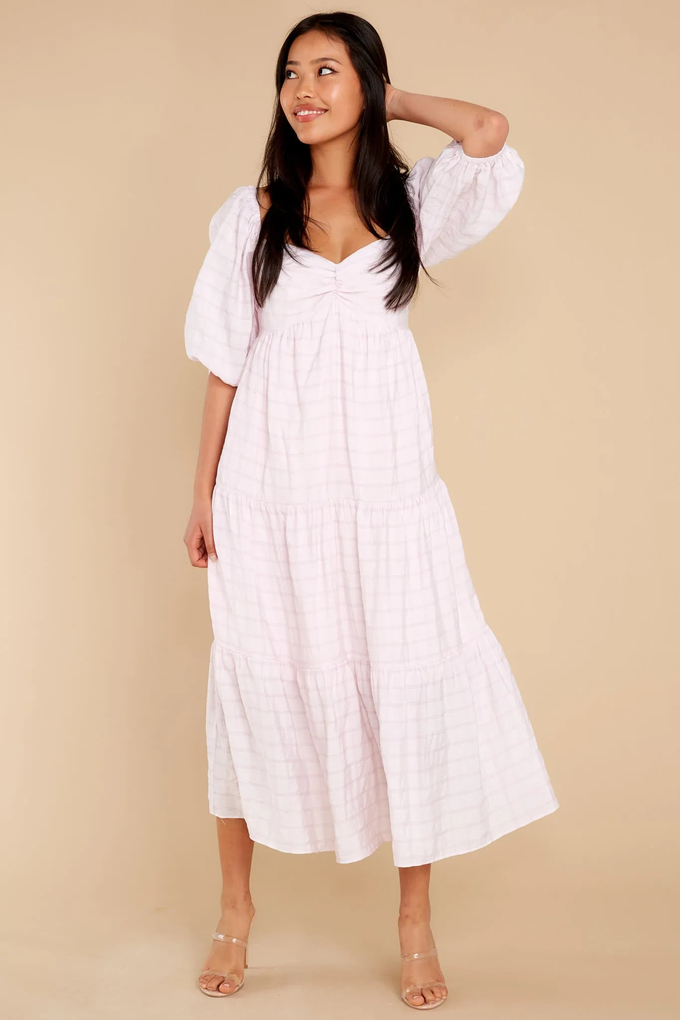 Nive Pink White Midi Dress