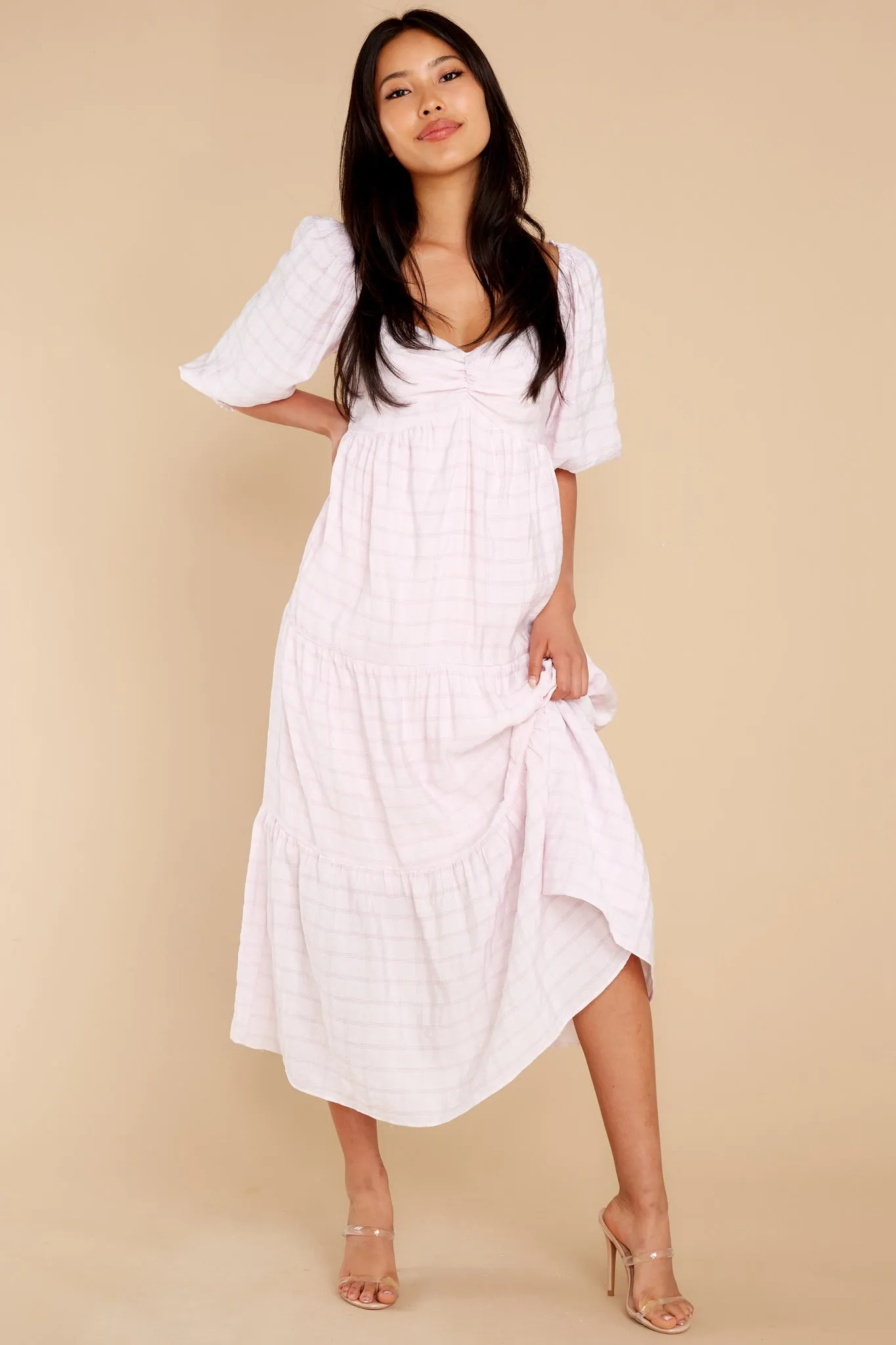 Nive Pink White Midi Dress