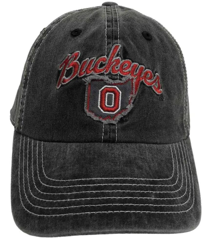 Ohio State Buckeyes TOW "Heavy" Tattered State Outline Logo Adj. Relax Hat Cap