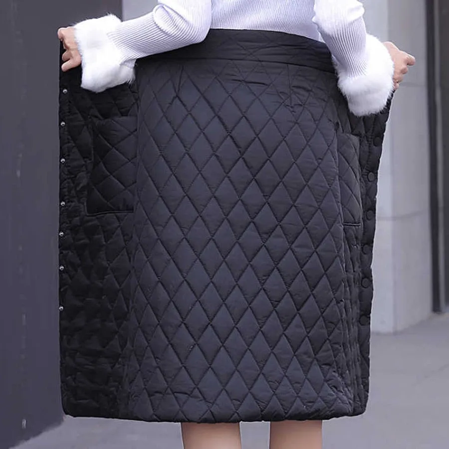 Padded Cotton Long Warm Skirt