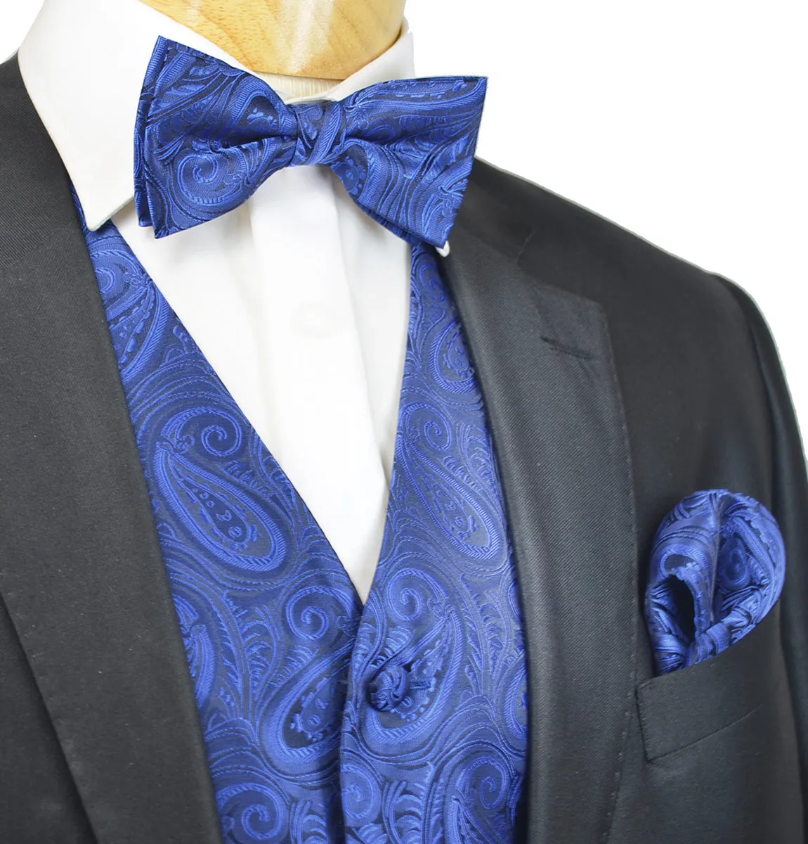 Paisley Royal Blue on Black Tuxedo Vest Set