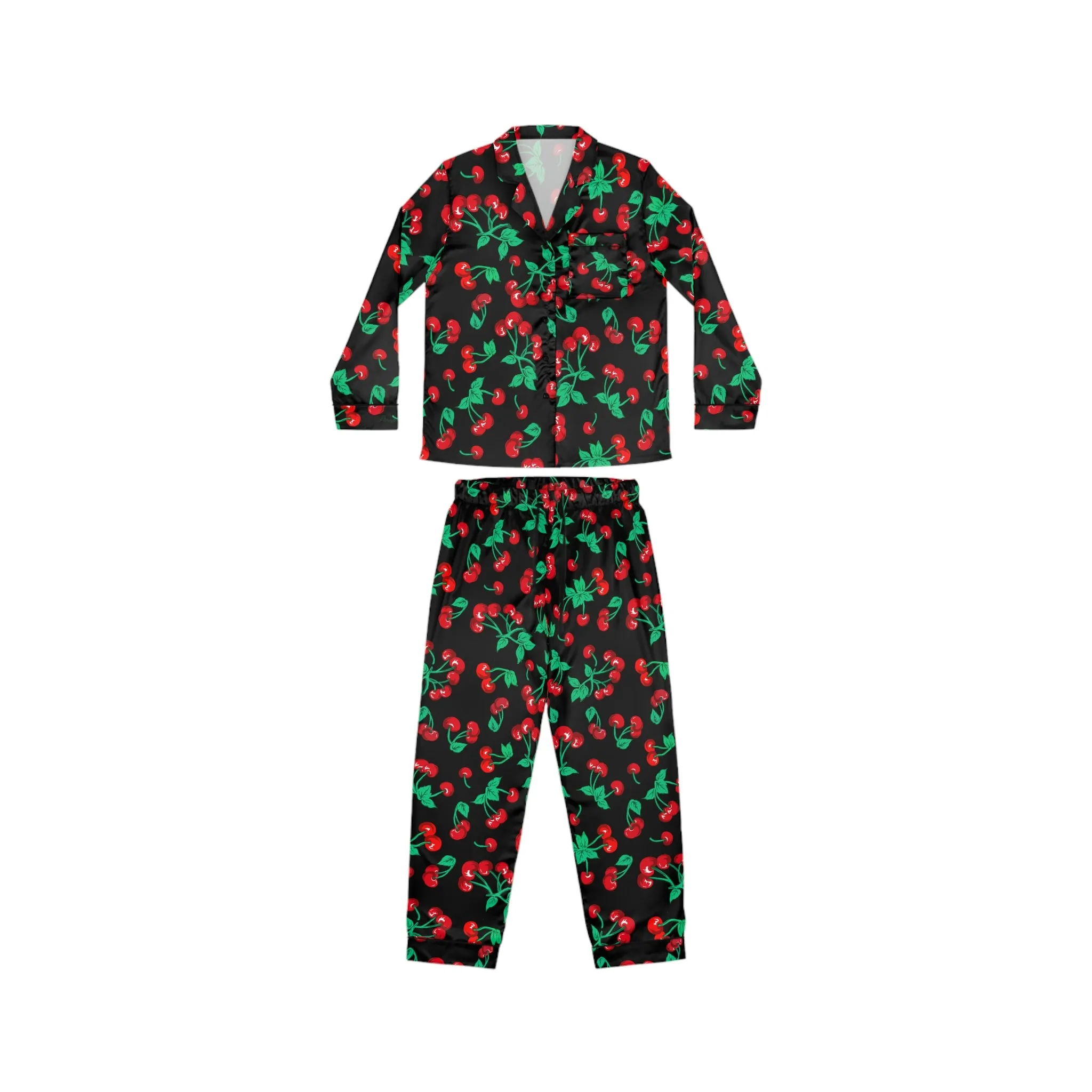 Pajama Game in Black Cherry Girl Satin 2 Piece Button Up PJ Set | Pinup Couture Relaxed