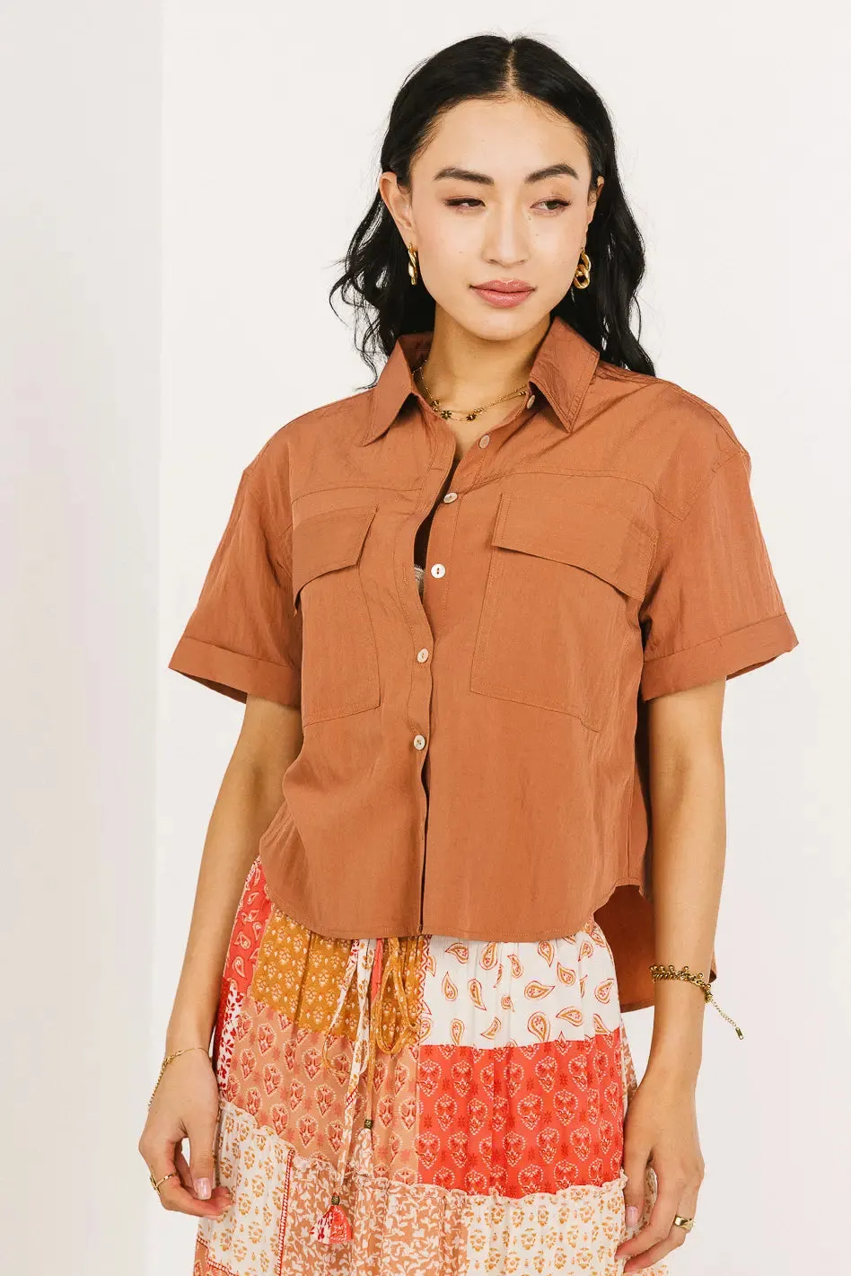 Palmer Cropped Button Up in Terracotta - FINAL SALE