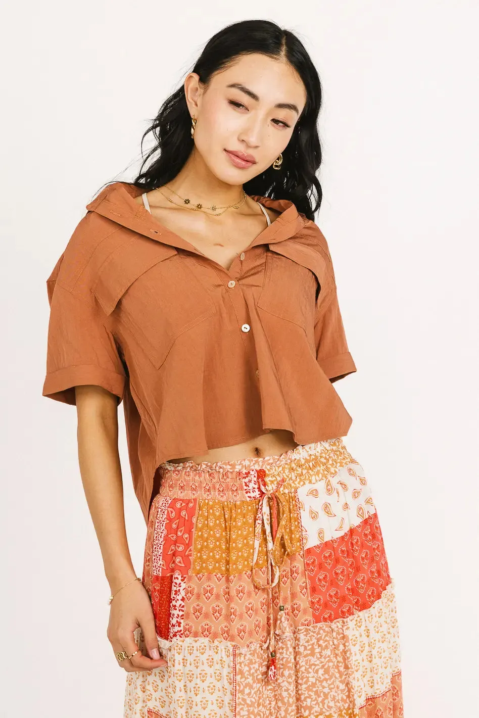 Palmer Cropped Button Up in Terracotta - FINAL SALE