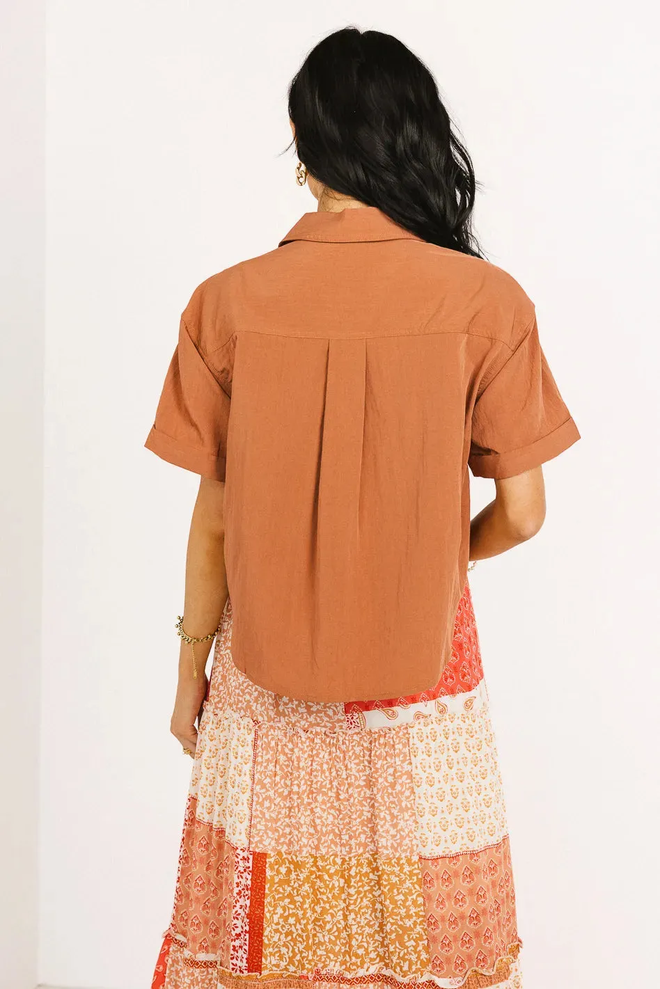 Palmer Cropped Button Up in Terracotta - FINAL SALE