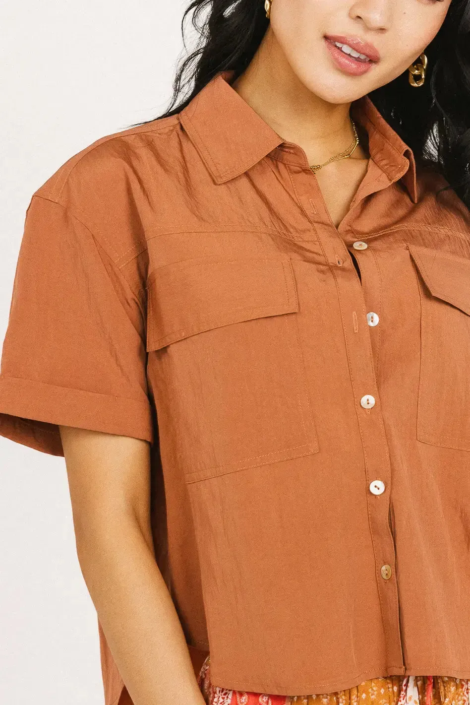 Palmer Cropped Button Up in Terracotta - FINAL SALE