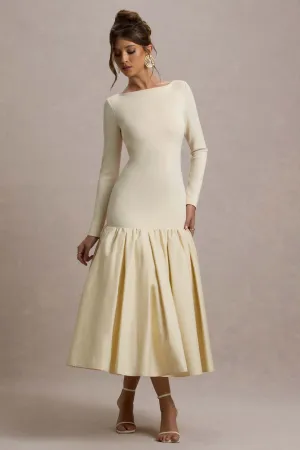 Perpetua | Cream Drop-Waist Midi Dress With Volume Skirt