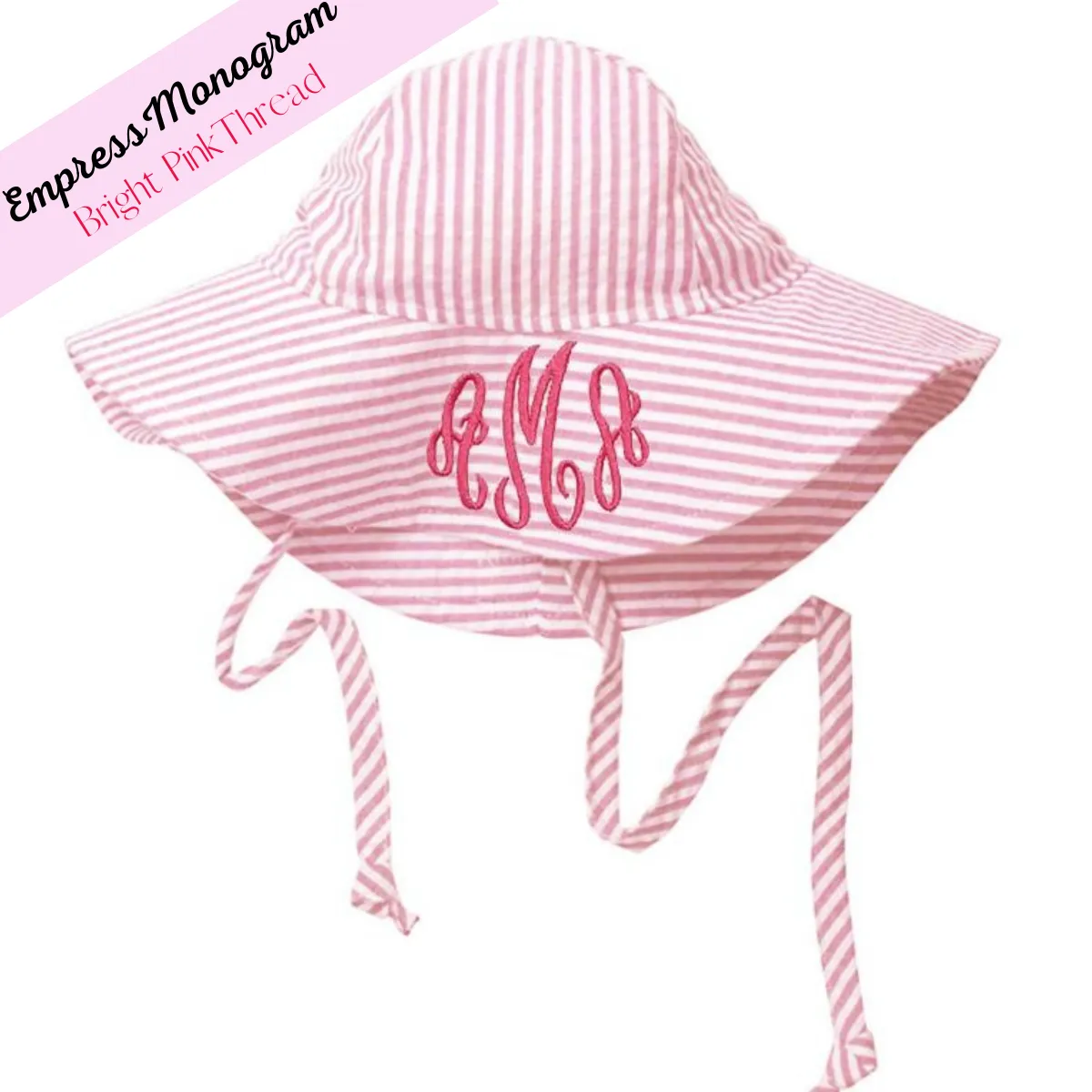 Personalized Pink and White Wide Brim Seersucker Baby Sun Hat Newborn Hat Infant Summer Hat