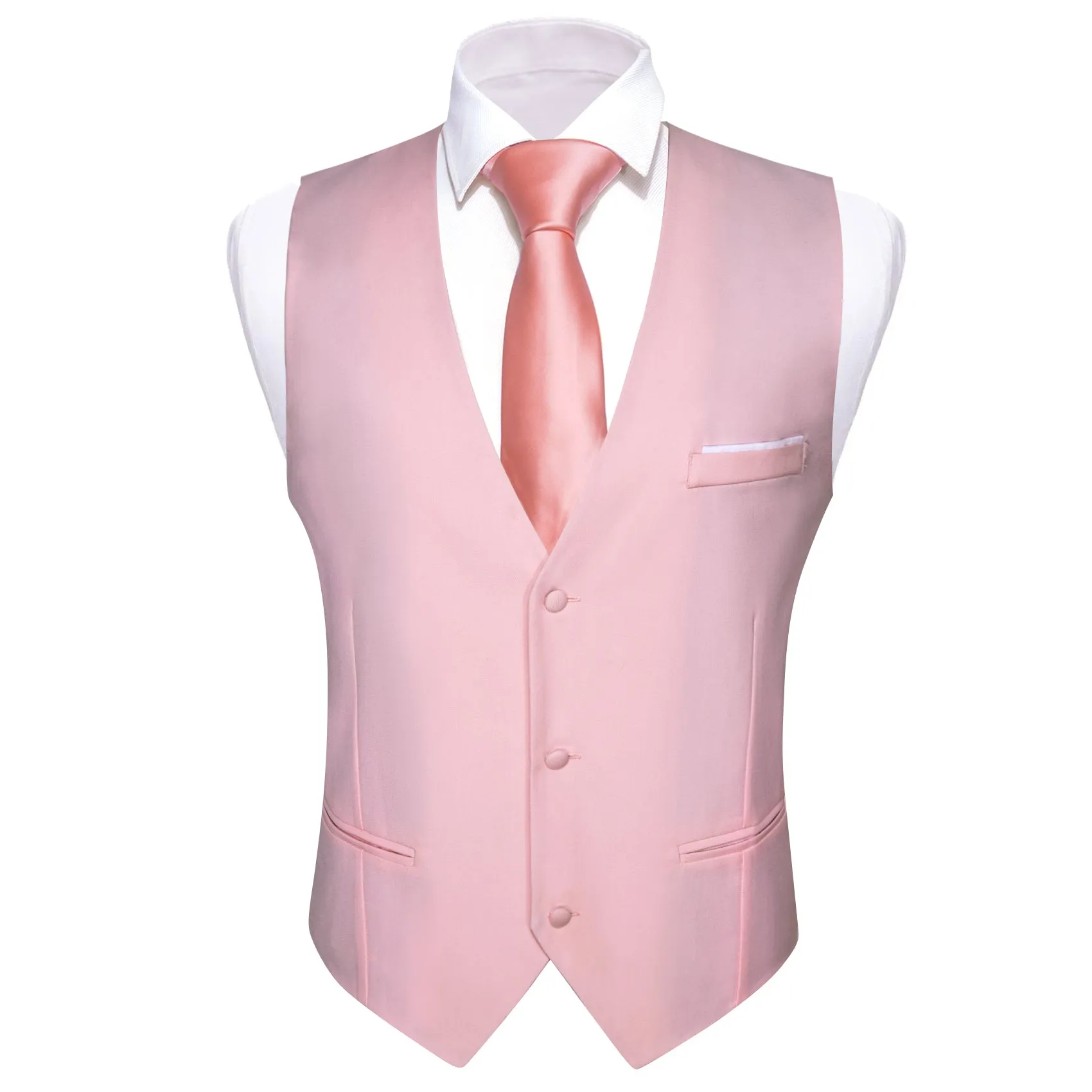 Pink Solid Silk Men's V-Neck Business Vest