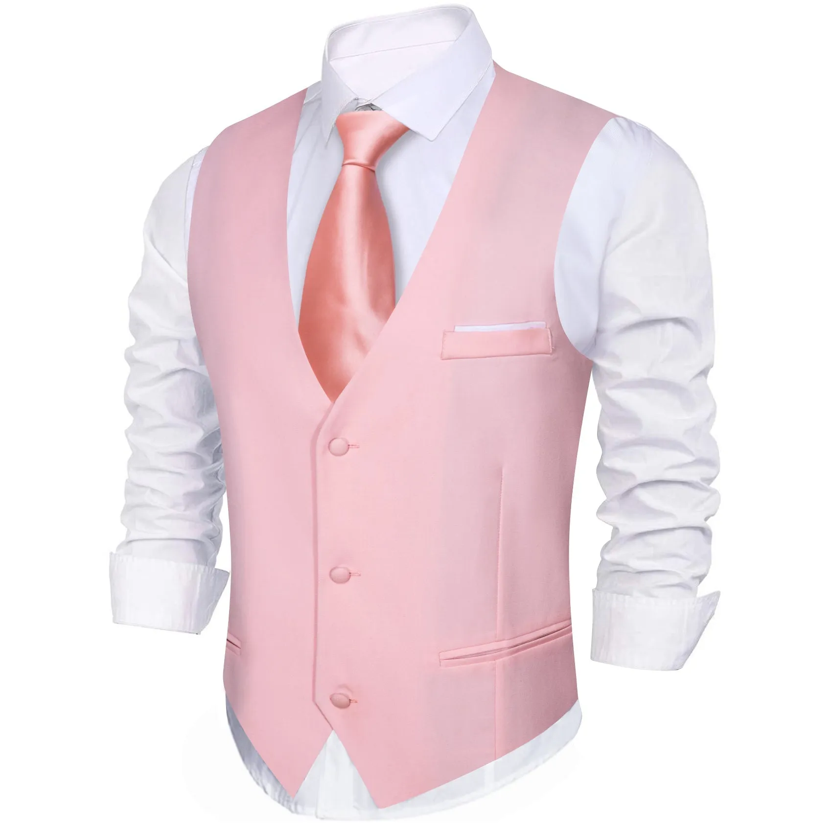 Pink Solid Silk Men's V-Neck Business Vest