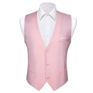 Pink Solid Silk Men's V-Neck Business Vest