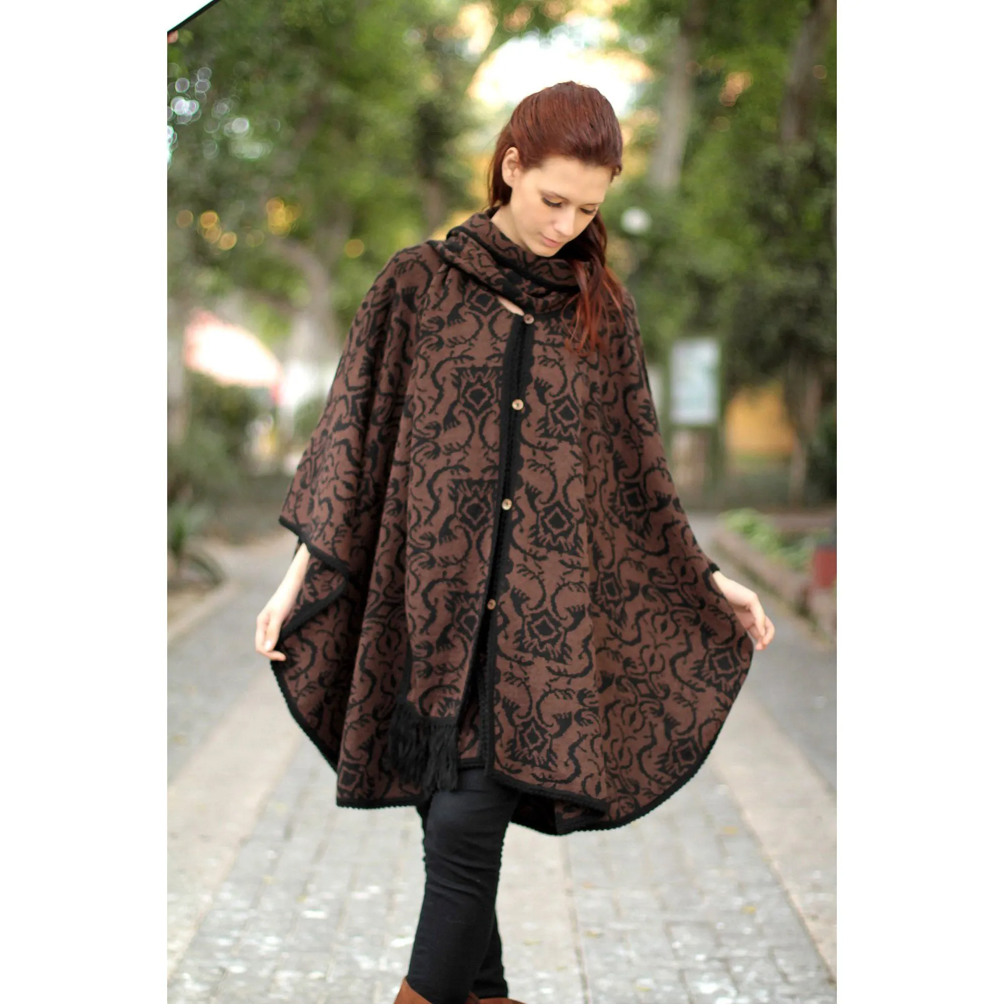 Piura Flora Alpaca Blend Ruana Cloak Poncho