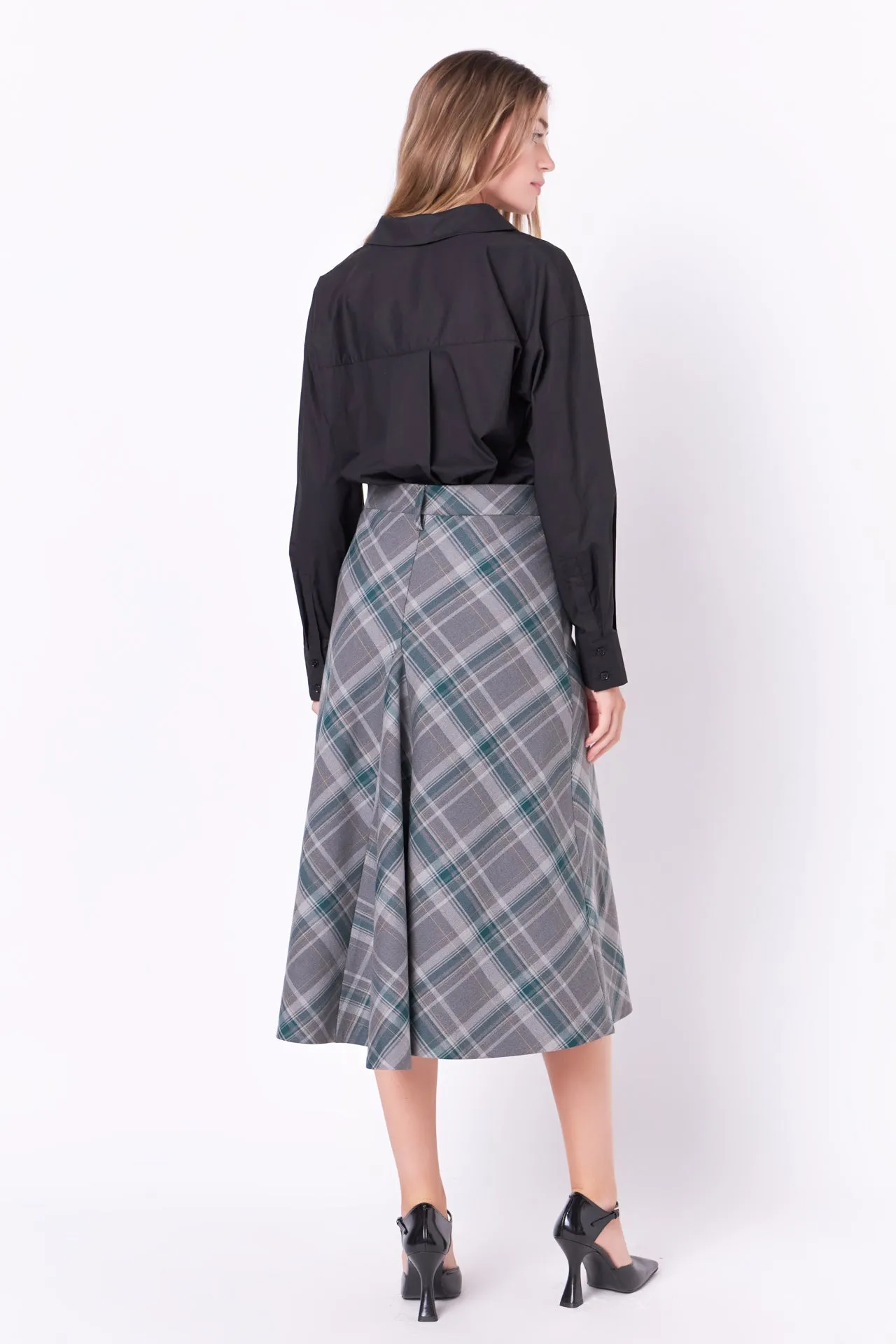 Plaid Midi A Line Skirt