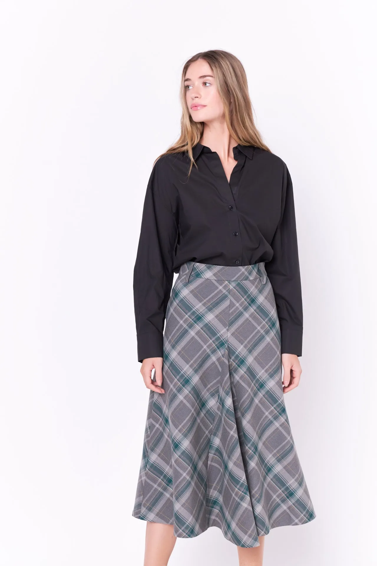 Plaid Midi A Line Skirt