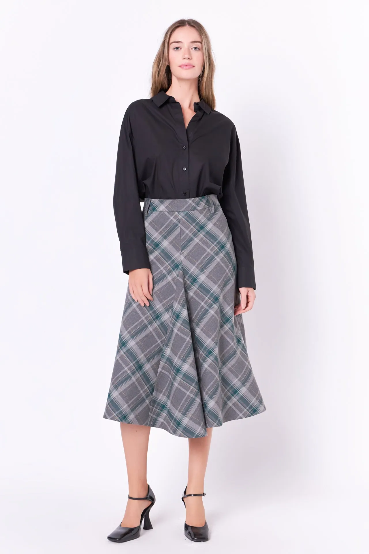 Plaid Midi A Line Skirt