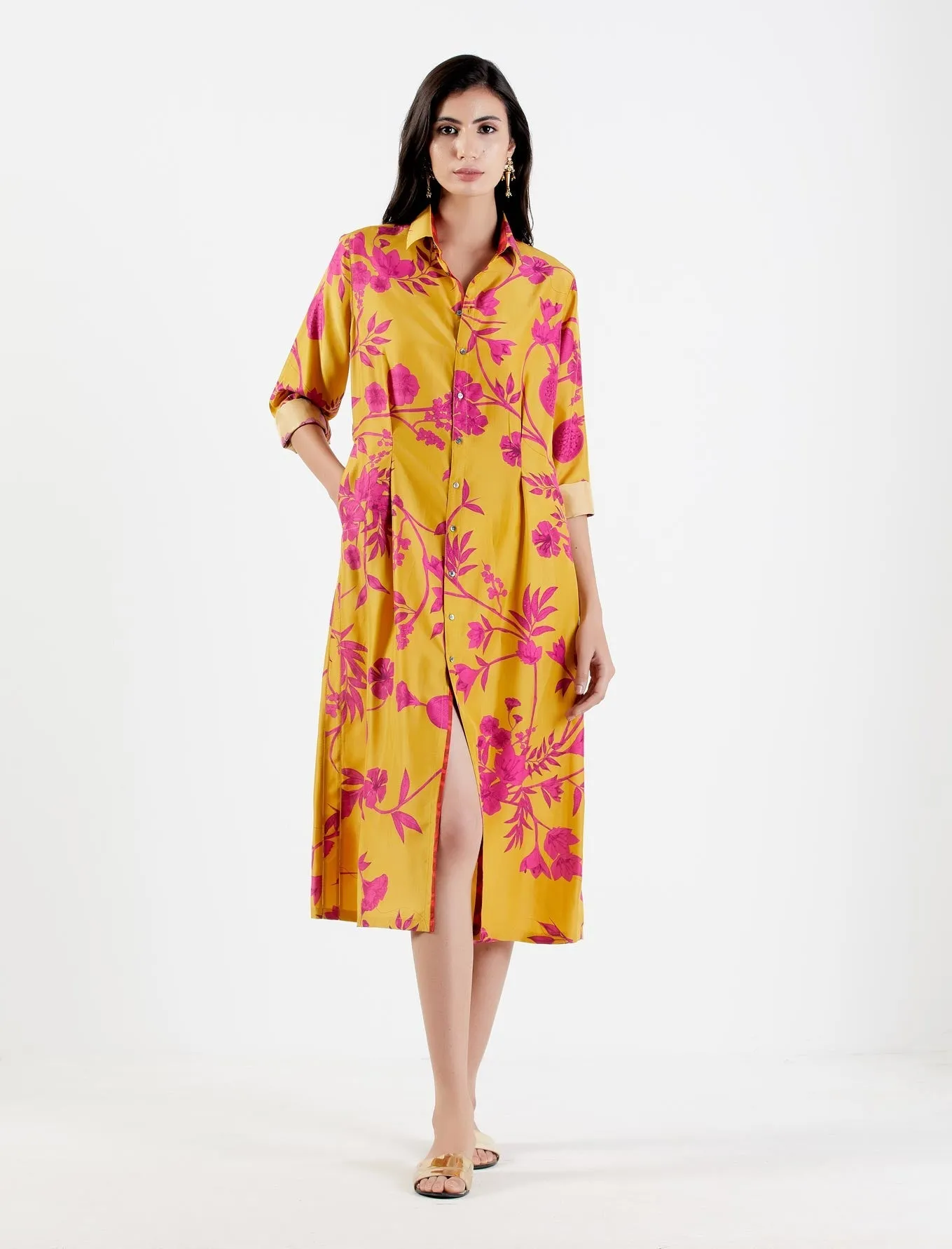 Pleated Dress Silk Twill Sorbet