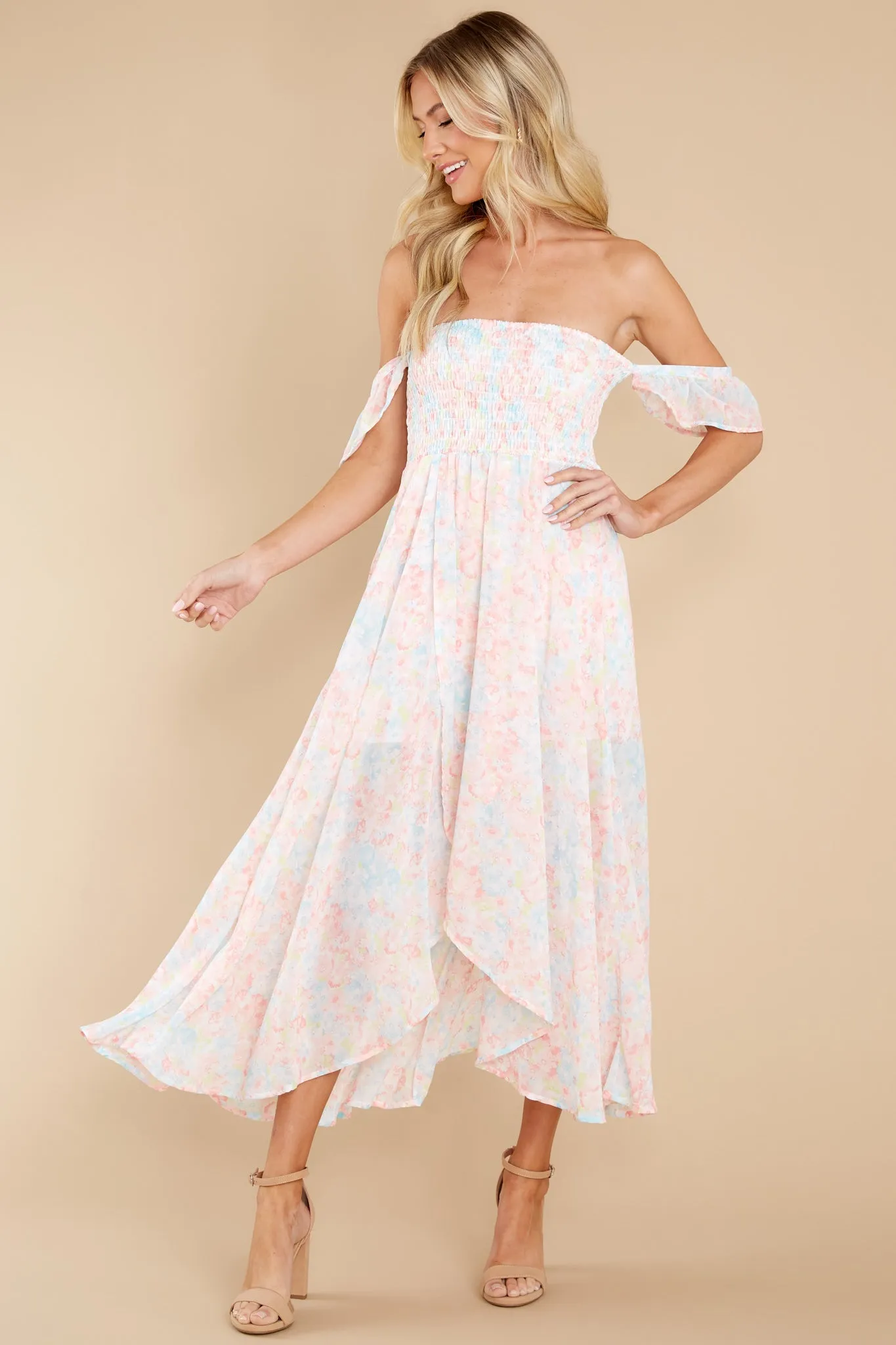 Pretty As A Picture Pink Floral Print Midi Dress